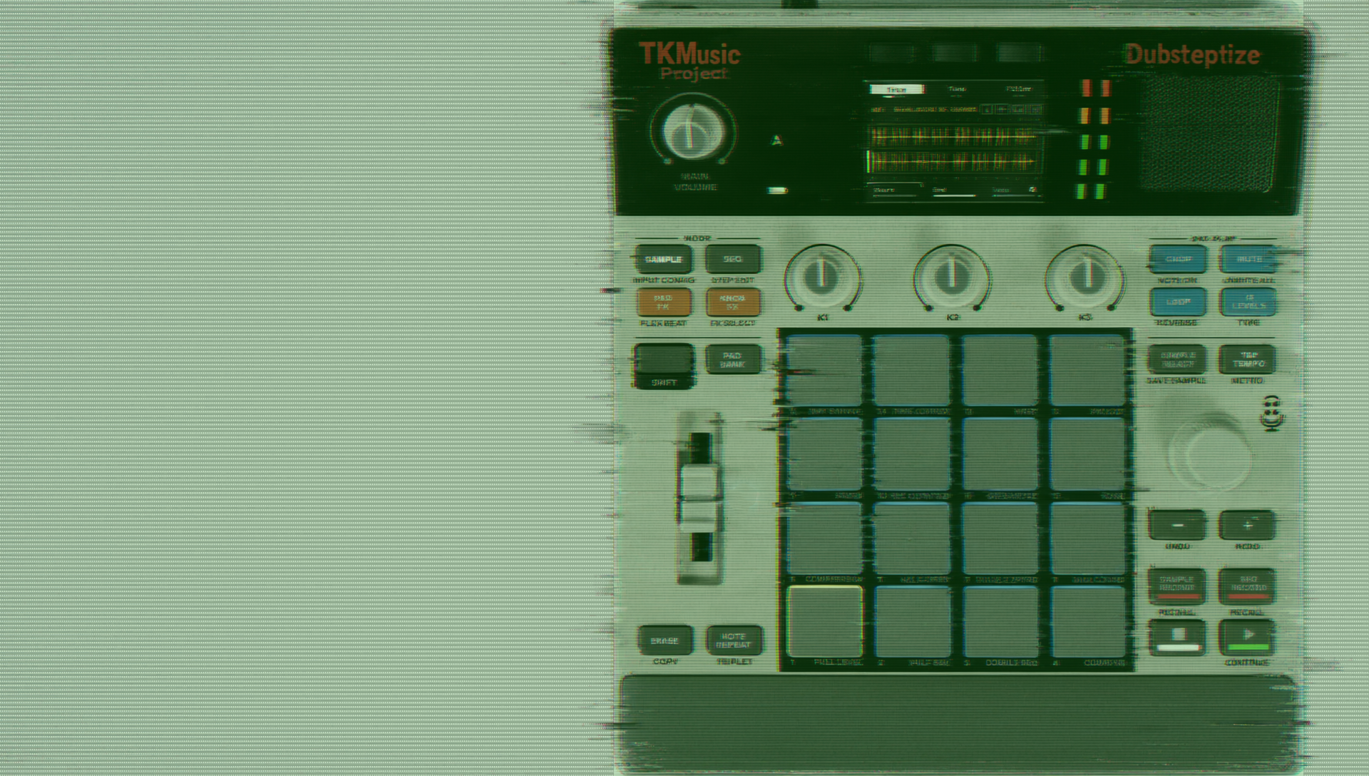 TKMusic sampler emerging through green analog interference